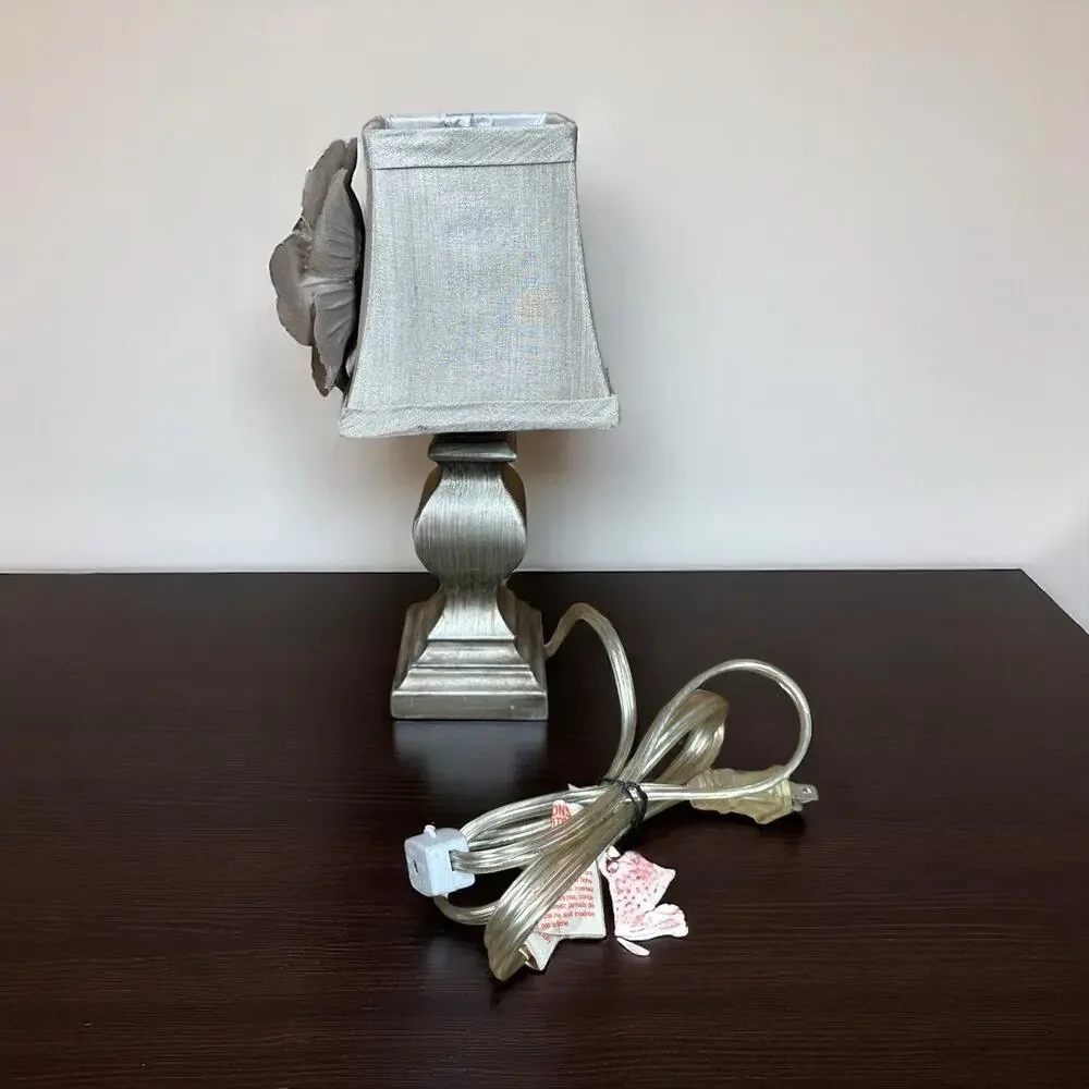 Small Pewter Color Accent Table Lamp with 3D Flower Shade 10